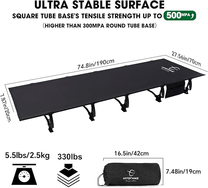 HITORHIKE Camping Cot Compact Folding Cot Bed for Outdoor Backpacking Camping Cot Bed