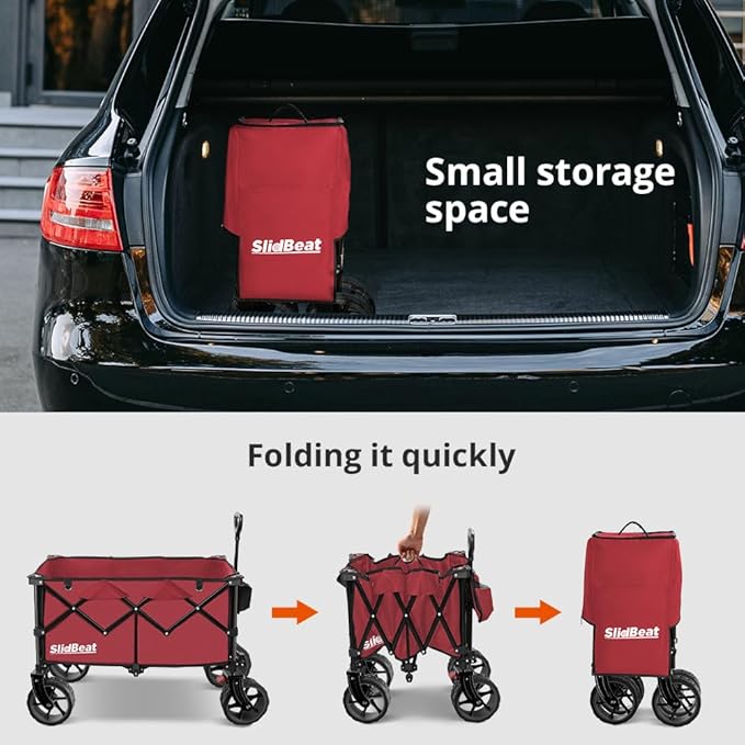 220L Collapsible Wagon with Big Wheels - Heavy Duty Utility Foldable Cart, All-Terrain Wheel & Drink Holders Portable Grocery Carts for Outdoor, Travel, Camping, Beach, Garden,Fishing