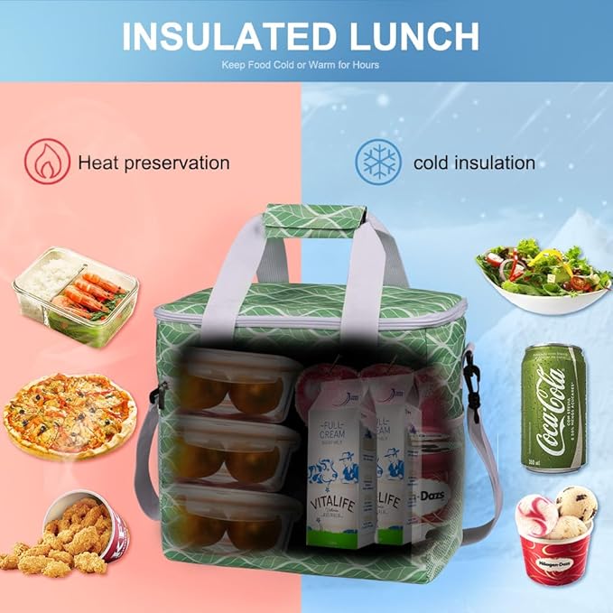 iknoe Large Cooler Bag Collapsible, 15L Insulated Bags, Leakproof Lunch Cooler Tote with Multi-Pockets for Adult, Insulated Lunch Box for Beach, Picnic, Work, Green Wave 24-Can