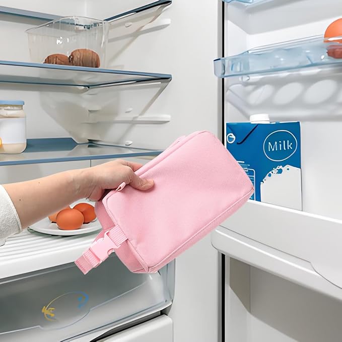 Snack Bags Mini Cooler lunch Bag Freezer Insulated Lunch Box Pouch with Buckle for Adults Work Travel,Pink