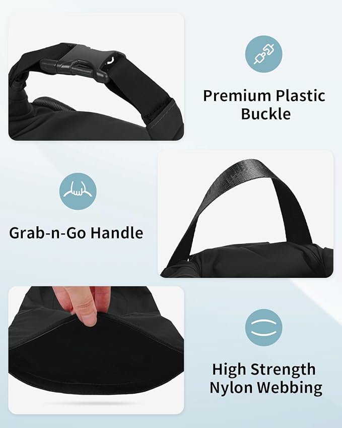 WANDF Waterproof Dry Bag for Women Men with Quick-Dry Shoulder Strap Floating Roll Top Dry Storage Bag 10L for Kayaking, Rafting, Boating, Swimming, Camping, Hiking, Beach, Fishing (Black)