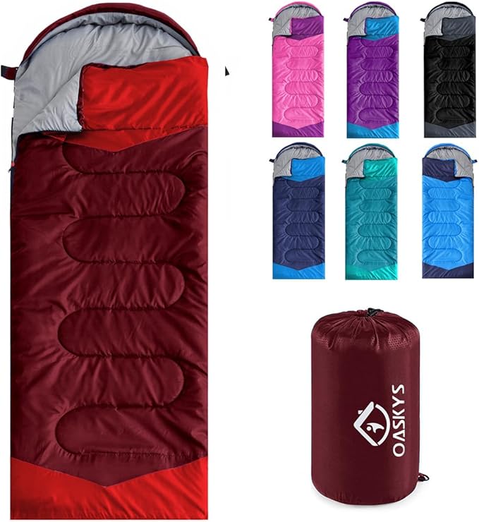 oaskys Camping Sleeping Bag - 3 Season Warm & Cool Weather - Summer Spring Fall Lightweight Waterproof for Adults Kids - Camping Gear Equipment, Traveling, and Outdoors