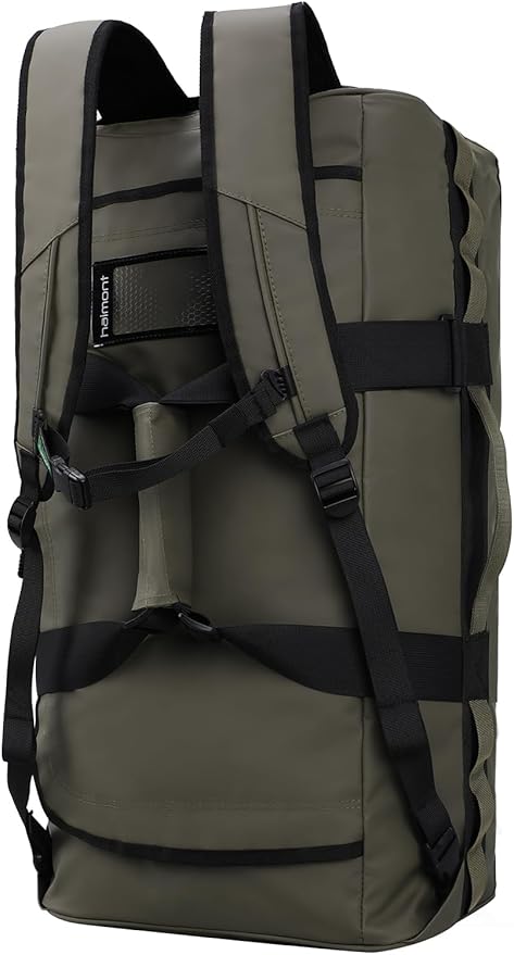 Haimont Water Resistant Backpack Duffle Heavy Duty Convertible Duffle Bag with Backpack Straps for Gym, Sports, Travel, Army Green, 60L