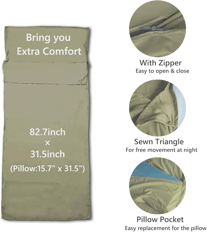 Lightweight Sleeping Bag Liner Camping Travel Sheets Ultralight Sleeping Bag Sack for Backpacking Hiking Hotel Hostels and Traveling, Stuff Sack Included