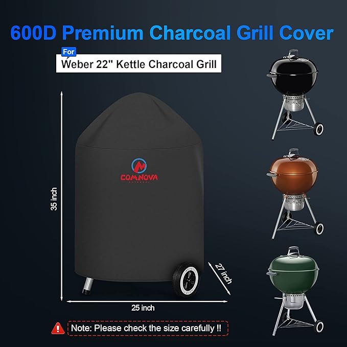 Comnova Charcoal Kettle Grill Cover - 600D BBQ Cover for Weber 22 Inch Charcoal Grill, Heavy Duty & Waterproof Covers for Weber 22 Inch Master Touch Charcoal Grill, Original Kettle Grill and More