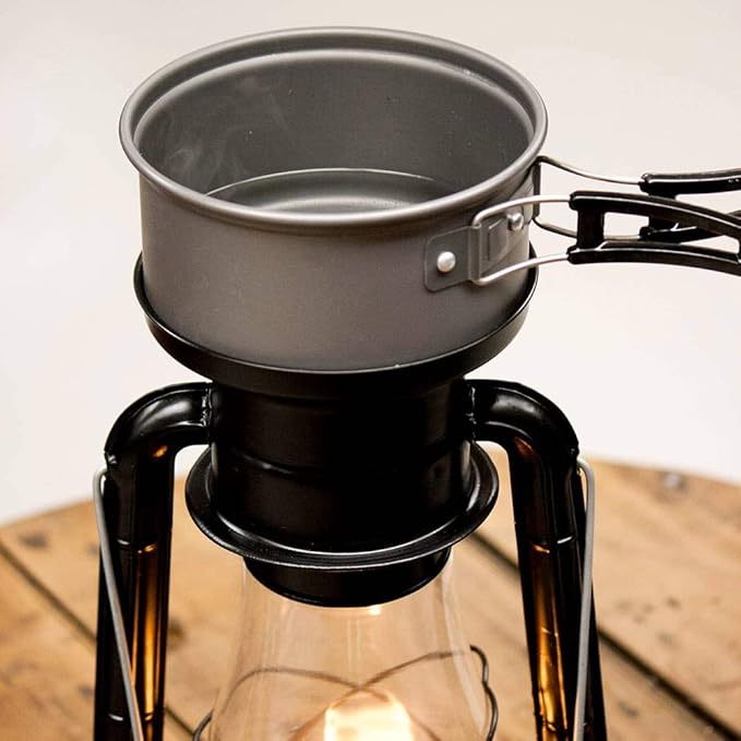 Rayo Heater Cooker Emergency Lantern, Non-Electric Fuel Lamp with Cooking Pot for Camping or Emergencies, 10-12 Hour Burn, Black, 15"