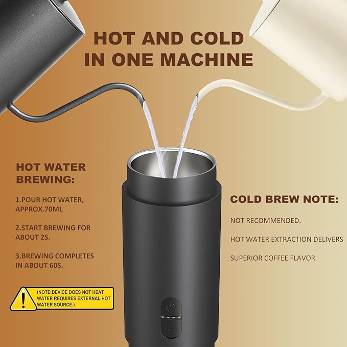 Portable Coffee Maker Espresso Machine, Suitable for coffee powder, capsule coffee, convenient for RV camping, hiking, picnicking, office and home use
