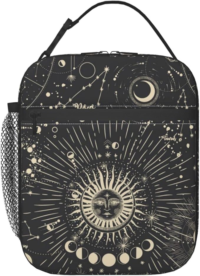 Sun and Moon Mystic Goth Witchy Lunch Box Reusable Insulated Totes Lunch Bag Thermal Cooler For Boy Girls School Men Women Beach Picnic Travel
