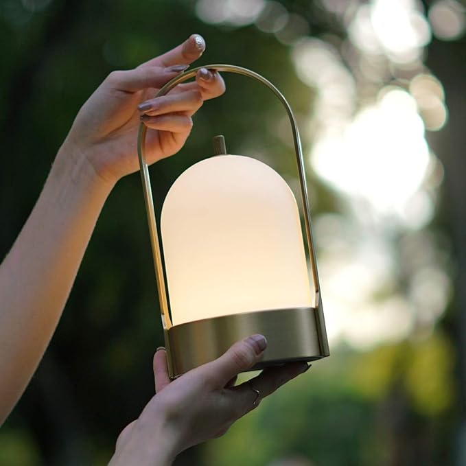 Tubicen Portable Outdoor Battery Operated Lantern Table Lamp Waterproof, 4000mAh Cordless Rechargeable 4 Levels Touch Dimmable Brass Table Lamp, LED Night Light for Patio Camping Dining Room Bedroom