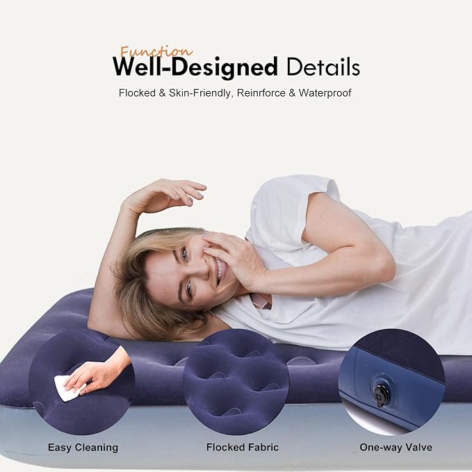 RAPTAVIS Queen Size Air Mattress Inflatable Bed, Blow Up Mattress Camping Sleeping Pad