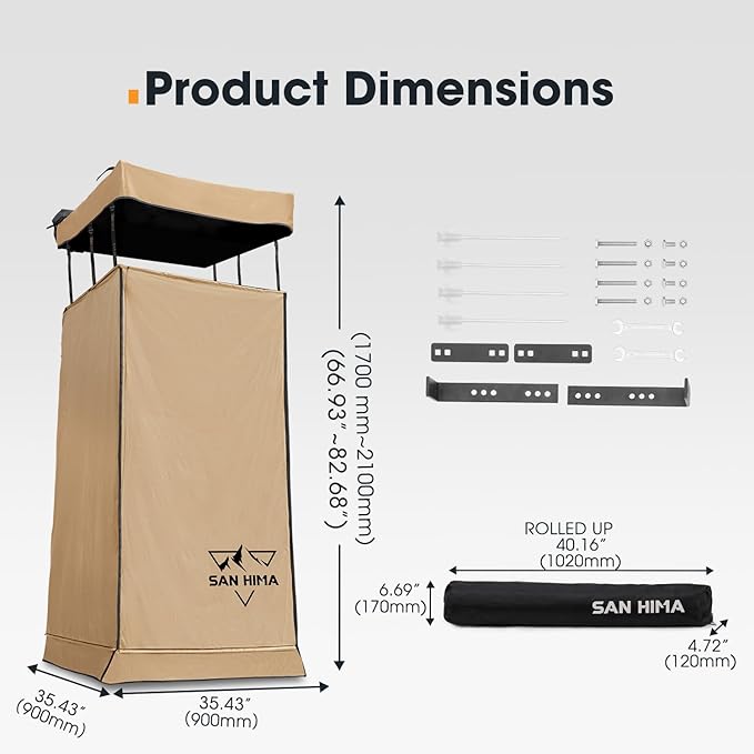 SanHima Awning Shower Tent with Roof - Car Side Shower Room w/LED Light, Camping Waterproof Portable Privacy Shelter Bathroom Overland, Khaki