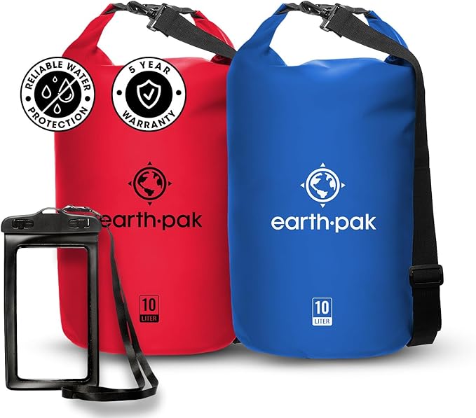 Earth Pak Waterproof Dry Bag - Roll Top Waterproof Backpack Sack Keeps Gear Dry for Kayaking, Beach, Rafting, Boating, Hiking, Camping and Fishing with Waterproof Phone Case