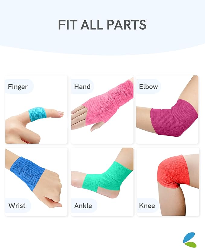 FriCARE Self Adhesive Bandage Wrap, Medical Tape in First Aid Kit, Cohesive Bandages for Wounds Sport Vet, FSA/HSA Eligible, 2 Inches X 5 Yards 6 Rolls, Vibrant