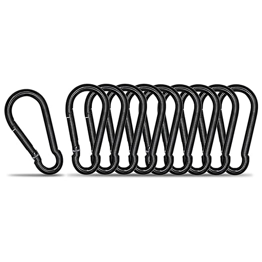 KINLINK 10 Pack Black Carabiner Clip, 1.57 inch Heavy Duty Spring Snap Hook, Small Caribeener Clips for Outdoor Camping, Swing Set, Hammock, Hiking Travel, Fishing, Quick Link Keychain