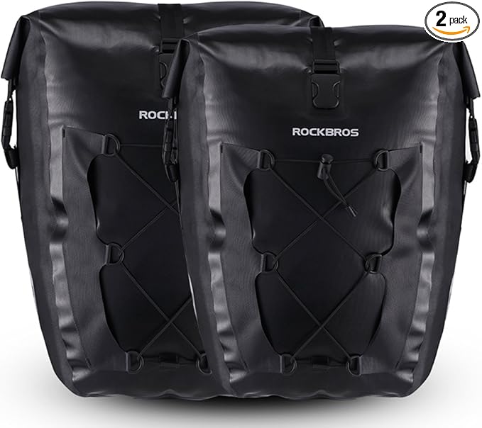 ROCKBROS Bike Pannier Waterproof 27L Large Capacity Bike Bag Rear Rack Waterproof for Grocery Touring Cycling Black*2