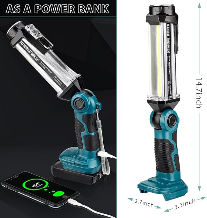 Cordless LED Work Light for Makita 18V Li-ion Battery, 35W 2000LM Outdoor Flashlight Portable Camping Lanterns with Hook, 90°Rotatable for Car Repairing, Job Site Lighting, Emergency