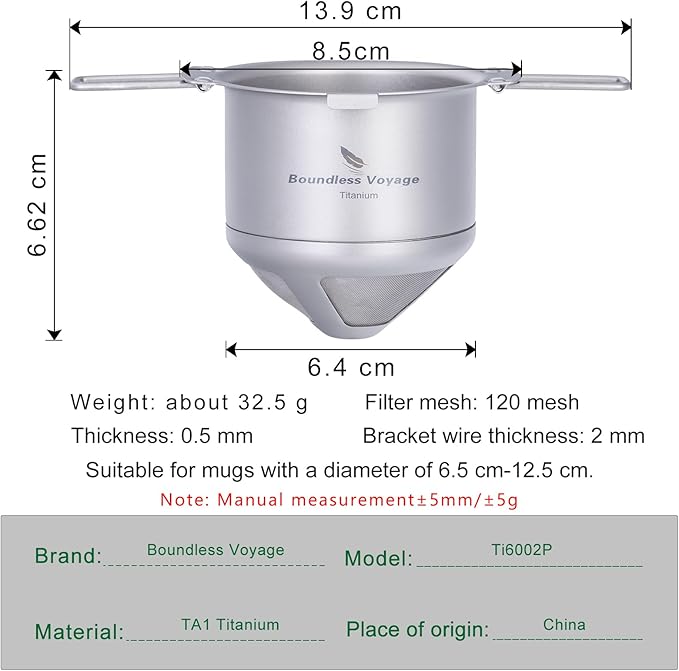 Boundless Voyage Titanium Coffee Drip Filter Reusable Pour-Over Coffee Filters Ultralight Portable Folding Hanging Ear Mini Hand Brewed Coffee Strainer