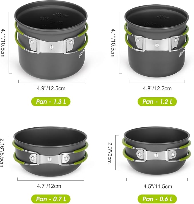 Odoland 16pcs Camping Cookware Mess Kit, Lightweight Pot Pan Mini Stove with 2 Cups, Fork Spoon Kits for Backpacking, Outdoor Camping Hiking and Picnic