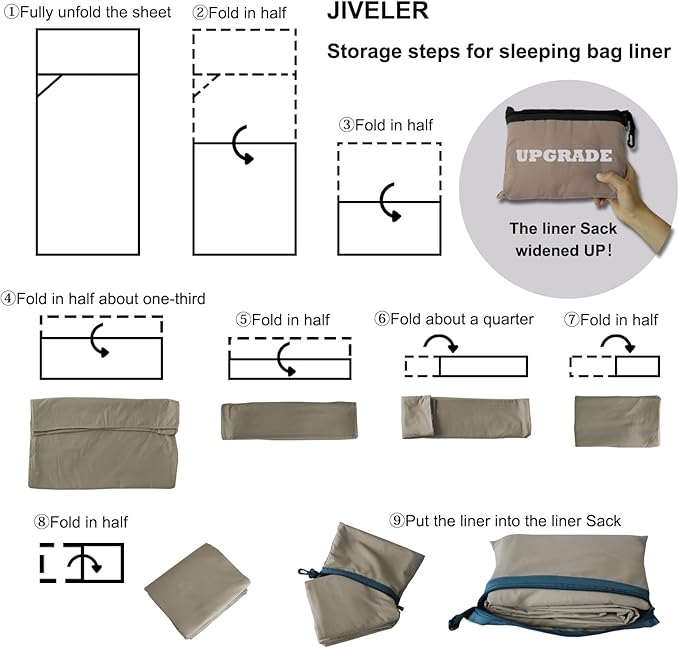 Lightweight Sleeping Bag Liner Camping Travel Sheets Ultralight Sleeping Bag Sack for Backpacking Hiking Hotel Hostels and Traveling, Stuff Sack Included