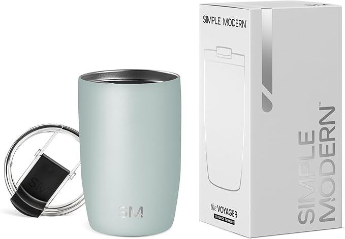 Simple Modern Travel Coffee Mug Tumbler with Flip Lid | Reusable Insulated Stainless Steel Cold Brew Iced Coffee Cup Thermos | Gifts for Women Men Him Her | Voyager Collection | 12oz | Sea Glass Sage