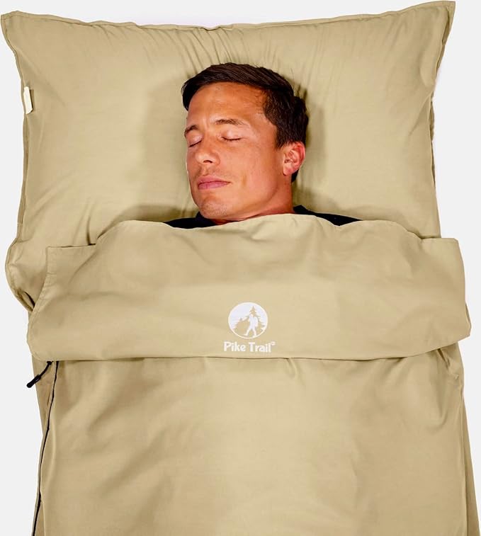 Pike Trail Sleeping Bag Liner – Travel and Camping Sheet, Lightweight and Compact Insert with Full Length Zipper and Guarantee