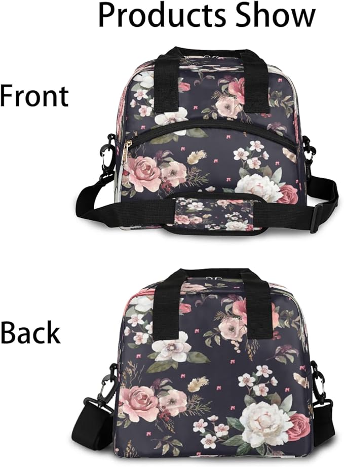 Insulated Lunch Bags for Women - Portable Leakproof Thermal Lunch Box Tote for Adult Men Cooler Bag with Adjustable Shoulder Strap for Work, Beach, Picnic or Travel (Flowers)