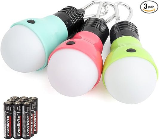 EverBrite 3-Pack Camping Lights - 3 Lighting Modes, Portable LED Bulbs Ideal for Kids’ Adventure Activities, Backpacking, Camping, Picnic, Emergency and More, 3 x AAA Batteries Included