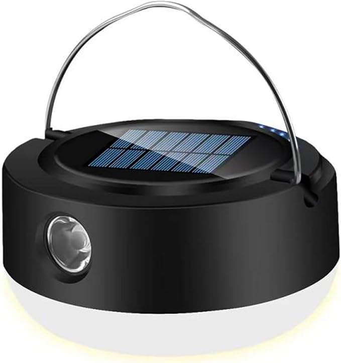 LED Lantern, Solar Camping Lantern, Outdoor Camping lamp, Waterproof Tent lamp, for Power Outages, Emergency situations, Hurricanes, Home, Hiking (USB Cable Included)，5 Light Mode (Black)