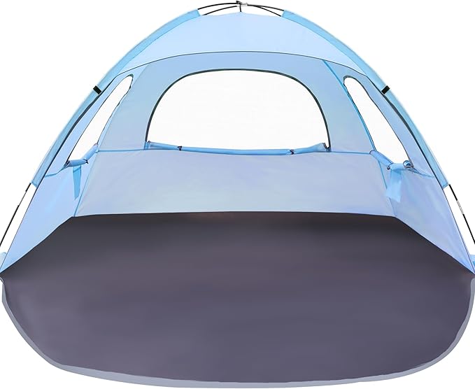WhiteFang Beach Tent Anti-UV Portable Sun Shade Shelter for 3/4/6/8 Person, Extendable Floor with 3 Ventilating Mesh Windows Plus Carrying Bag, Stakes and Guy Lines