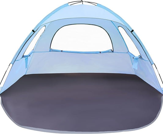 WhiteFang Beach Tent Anti-UV Portable Sun Shade Shelter for 3/4/6/8 Person, Extendable Floor with 3 Ventilating Mesh Windows Plus Carrying Bag, Stakes and Guy Lines