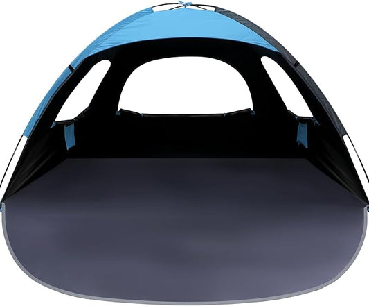 WhiteFang Beach Tent Anti-UV Portable Sun Shade Shelter for 3/4/6/8 Person, Extendable Floor with 3 Ventilating Mesh Windows Plus Carrying Bag, Stakes and Guy Lines