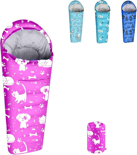 KidzAdventure Mummy Style 32 – 59F Kids Sleeping Bag with Pillow Sleeve, 4 Season, Lightweight and Backpacking Style, Ideal for Camping, Sleepover, Boys, Girls, Youth and Toddlers