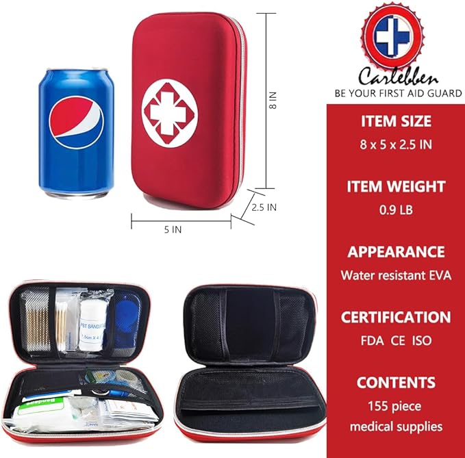 First Aid Kit Medical Med - 155 Pcs Kit Waterproof Emergency Kit for Camping Hiking Home Outdoor Truck Vehicle Car Fishing Travel Biking (RED) 1