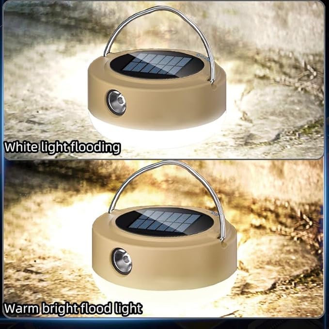 LED Lantern, Solar Camping Lantern, Outdoor Camping lamp, Waterproof Tent lamp, for Power Outages, Emergency situations, Hurricanes, Home, Hiking (USB Cable Included)，5 Light Mode (Khaki)