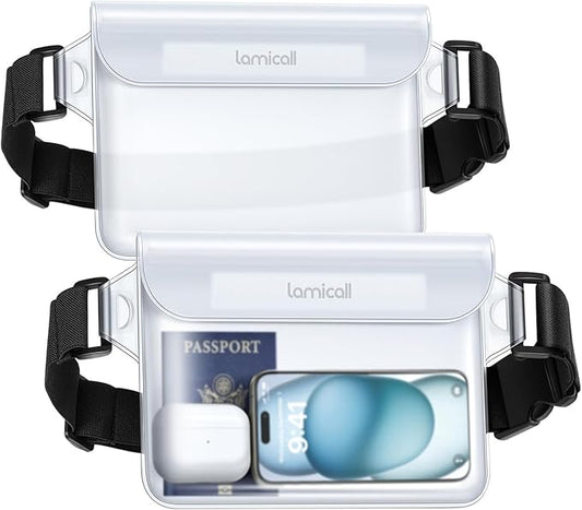 Lamicall Waterproof Pouch [2 Pack], Cruise Ship Essentials Fanny Pack for Women, Dry Bags Waterproof, Kayak, Boat, Travel, Paddle Board Accessories Must Haves, Beach Vacation Essentials, Clear