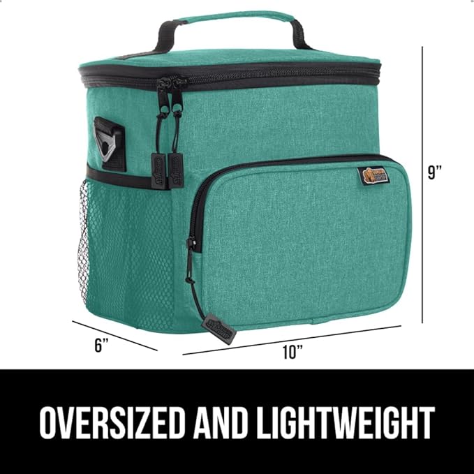 GORILLA GRIP Reusable Insulated Lunch Box Bag for Women Men, Large Leakproof Soft Cooler Bags, Multiple Compartments, Mesh Pockets, Adjustable Strap, Food Tote Keeps Drinks Cold, 8L, 10x9, Turquoise