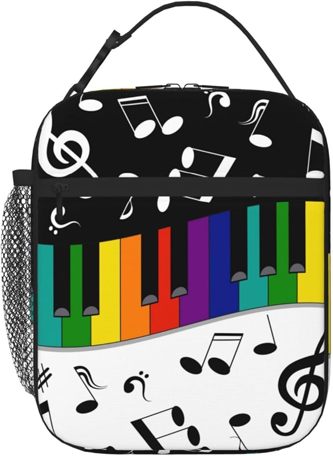 Musical Note Rainbow Key Music Insulated Lunch Bag Reusable Cooler Lunch Box Portable Leakproof Thermal Container Tote Bags for Girls Boys School Travel
