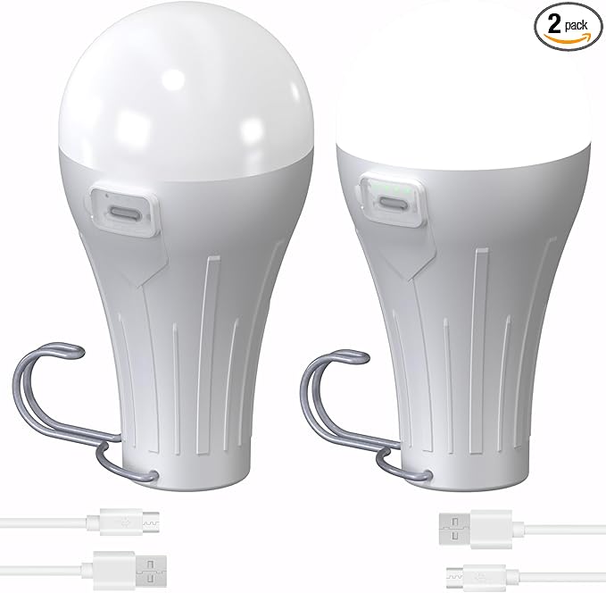 LED Tent Lights Rechargeable Camping Light Bulbs, Gifts for Men Dad Grandpa, 2-Pack Waterproof LED Tent Lamp with 4 Lighting Modes for Outdoor Camping Hiking Hurricane