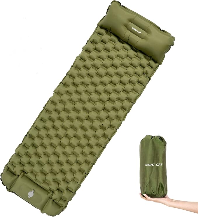Night Cat Inflatable Sleeping Pads Mat Bed with Foot Pump and Pillow for Camping Backpacking Hiking Ultra-Light Compact Comfortable Extendable