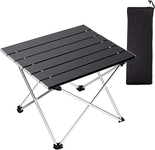 Tesouro Portable Camping Table,Folding Side Table Aluminum Top for Outdoor Cooking, Hiking, Travel, Picnic(Large, Black)