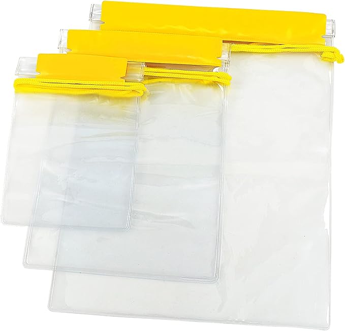 Meetory Clear Waterproof bags Pouch Dry Bags For Camera Mobile Phone Maps Kayak Document Holder - 3 Piece Set Waterproof Plastic Pouch Utility Bags(Yellow)