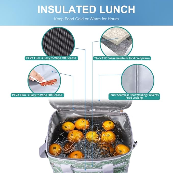 iknoe Large Cooler Bag Collapsible, 15L Insulated Bags, Leakproof Lunch Cooler Tote with Multi-Pockets for Adult, Insulated Lunch Box for Beach, Picnic, Work, Green Wave 24-Can