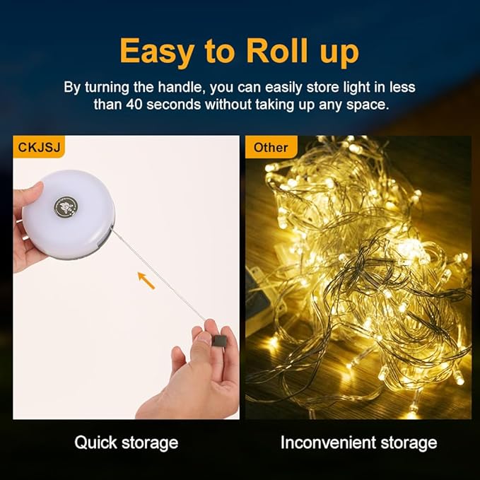Camping String Lights - 4 in 1 Outdoor Lights with 8 Lighting Modes, USB Charge & Battery Indicator, Durable & Waterproof for Camping Yard Hiking, Portable & Easy-to-Store (32.8ft)