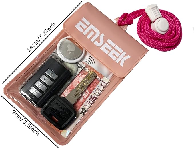 Armband Waterproof wallet Floating Surf Car Key Fob Case Beach dry bag ankle Waterproof Pouch Holder For GPS Key Money Credit Vaccine Card Driver License ID Badge (Pink)