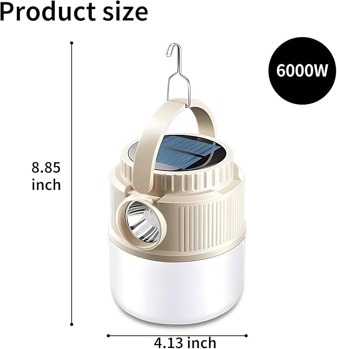 Camping Solar Lantern Emergency Lantern with Solar Charging, USB Rechargeable, Phone Charging Emergency Light for Hurricane, Power Outages, Home, Hiking, Water-Resistant