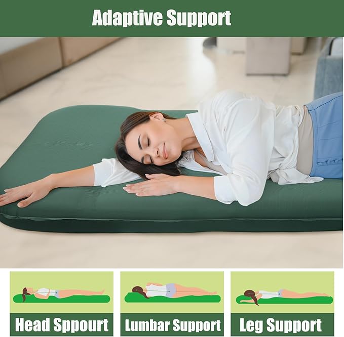 Self Inflating Sleeping Pad, 3.15" Ultra-Thick Memory Foam Camping Pad 4 Season Camping Pad for Easy Inflate&Deflate, 9.5 R-Value Insulated Camping Mattress Pad for Camp Travel Car Tent