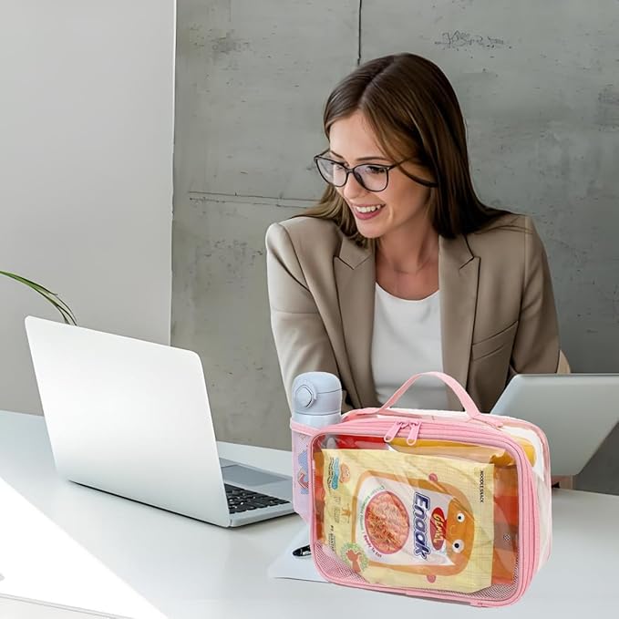 Insulated Lunch Box for School, Thermal Reusable Durable Freezable Lunch Bags for Kids Boys Girls Men Women - Small Soft Cooler Portable Lunch Tote Kit for Work Picnic Travel,Clear Pink