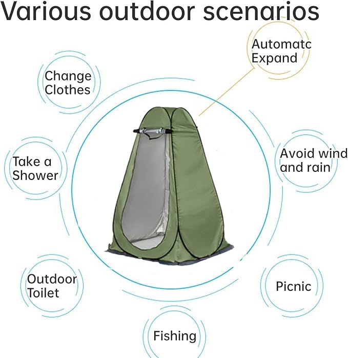 Versatile Pop-Up Privacy Tent for Outdoor Shower, Changing Room, Portable Toilet, and Camping Shelter - Olive drab, Military Green - with Zipper Doors and Windows - 47.24“x47.24”x74.80“