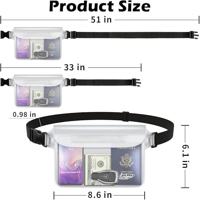 Labeol Waterproof Fanny Pack, 2 PCS Waterproof Pouch with Waist Strap, Fanny Pack to Keep Phone and Valuables Dry for Swimming Kayaking Boating Snorkeling