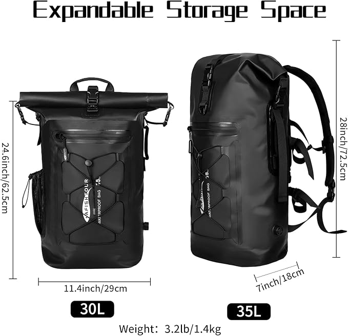 Waterproof Backpack for Men and Women - Roll-Top Floating Dry Bag Backpack for Kayaking, Rafting, Boating, Beach (Black)